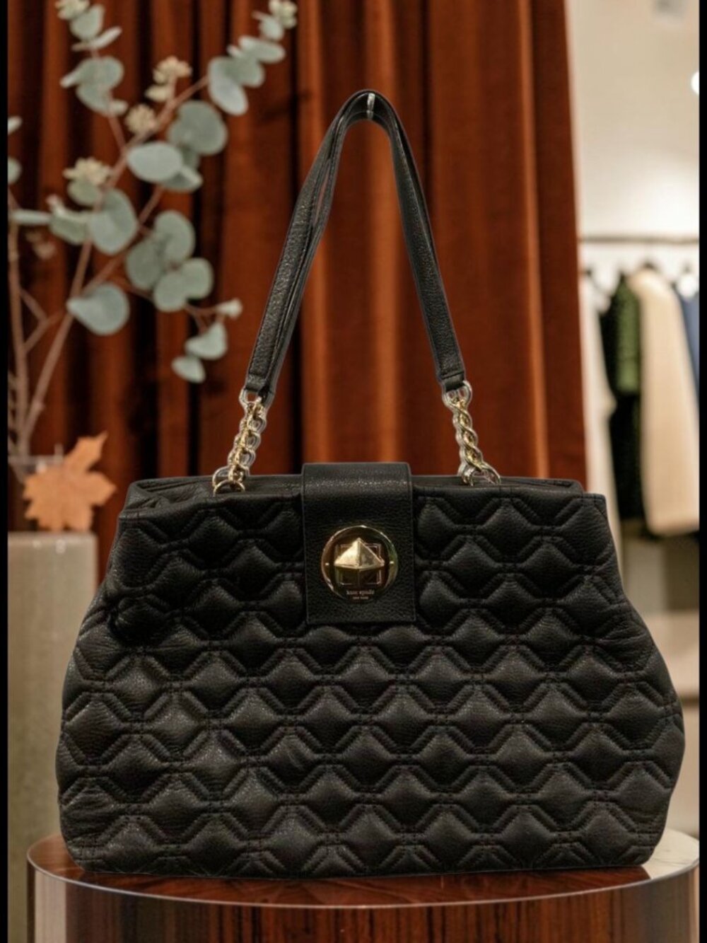 Kate Spade Astor Court Elena Black Quilted Leather Satchel Shoulder Bag
